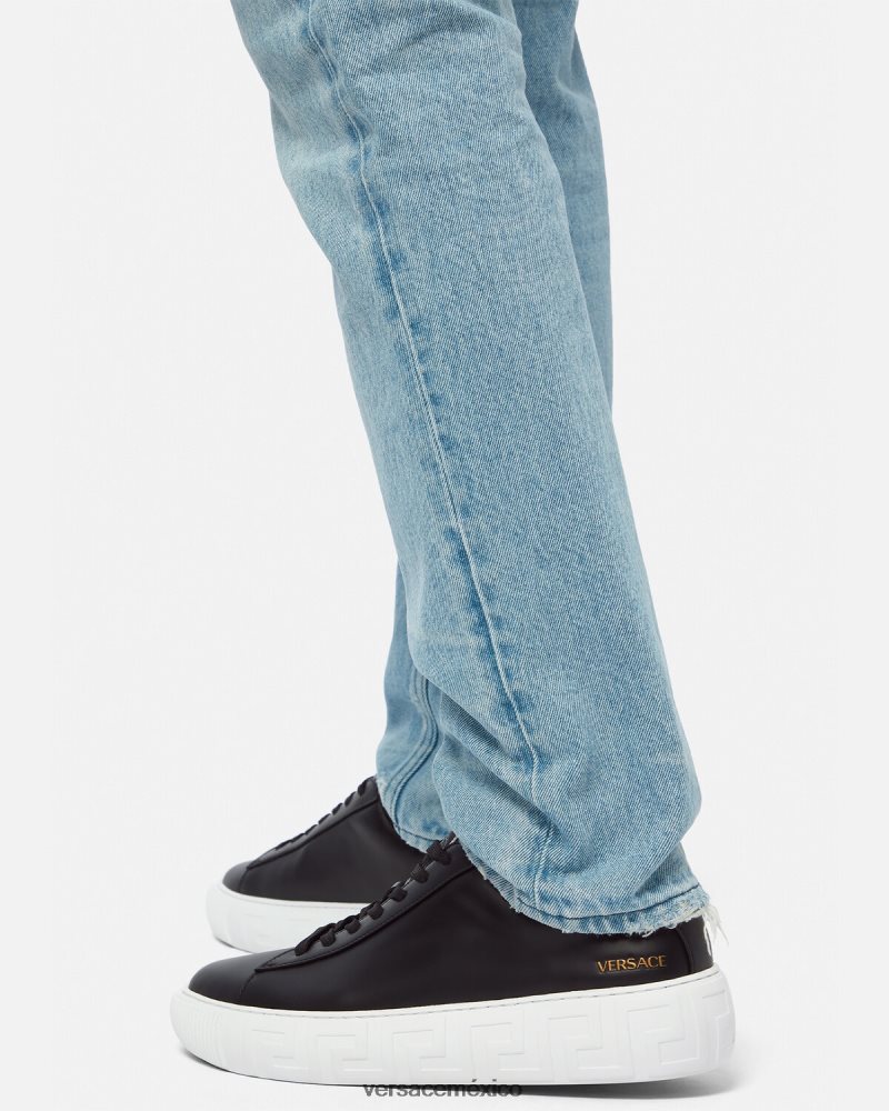 Versace zapatillas con grecas negro zapato hombres 84626J1547