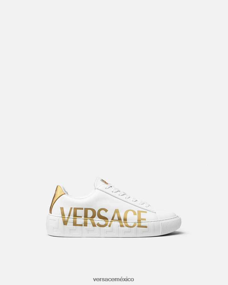 Versace zapatillas con logo Greca Oro blanco zapato hombres 84626J1549