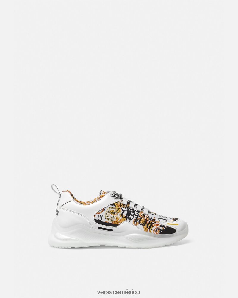 Versace zapatillas de alta costura con logo Levion oro y blanco zapato hombres 84626J2456