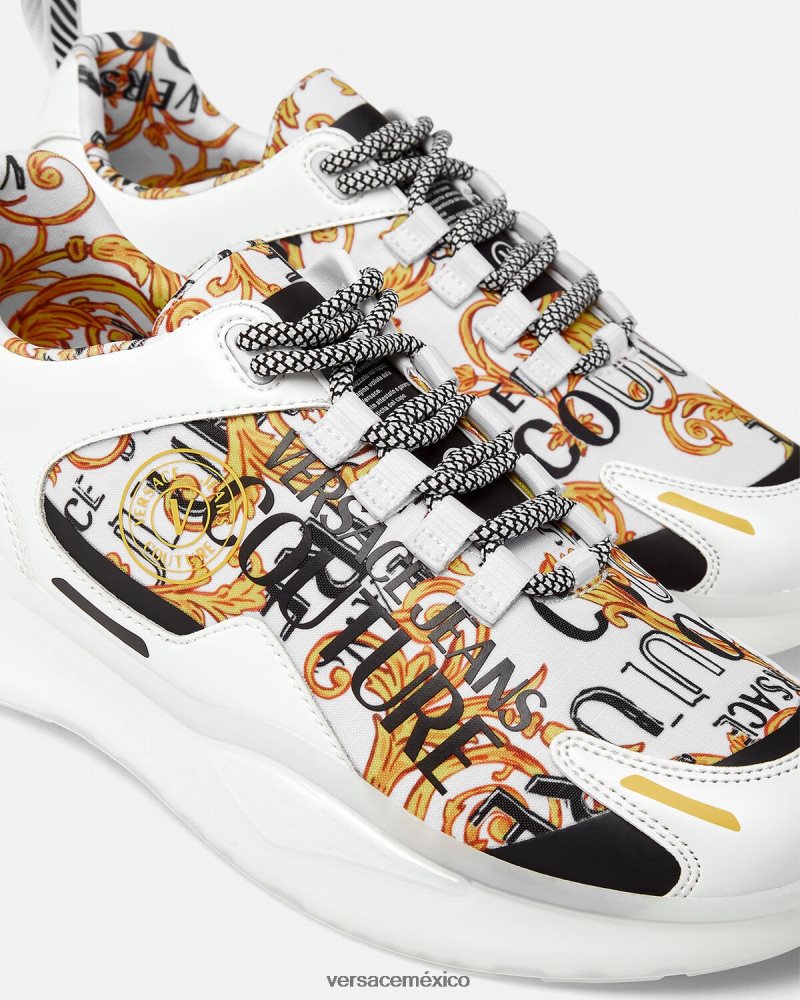 Versace zapatillas de alta costura con logo Levion oro y blanco zapato hombres 84626J2456