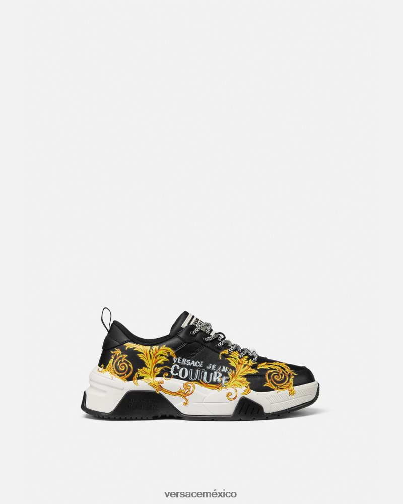 Versace zapatillas de alta costura con logo Stargaze oro negro zapato hombres 84626J2462
