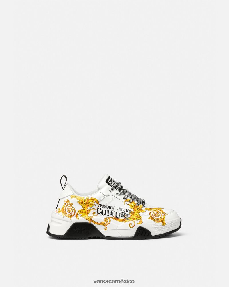Versace zapatillas de alta costura con logo Stargaze oro y blanco zapato hombres 84626J2461
