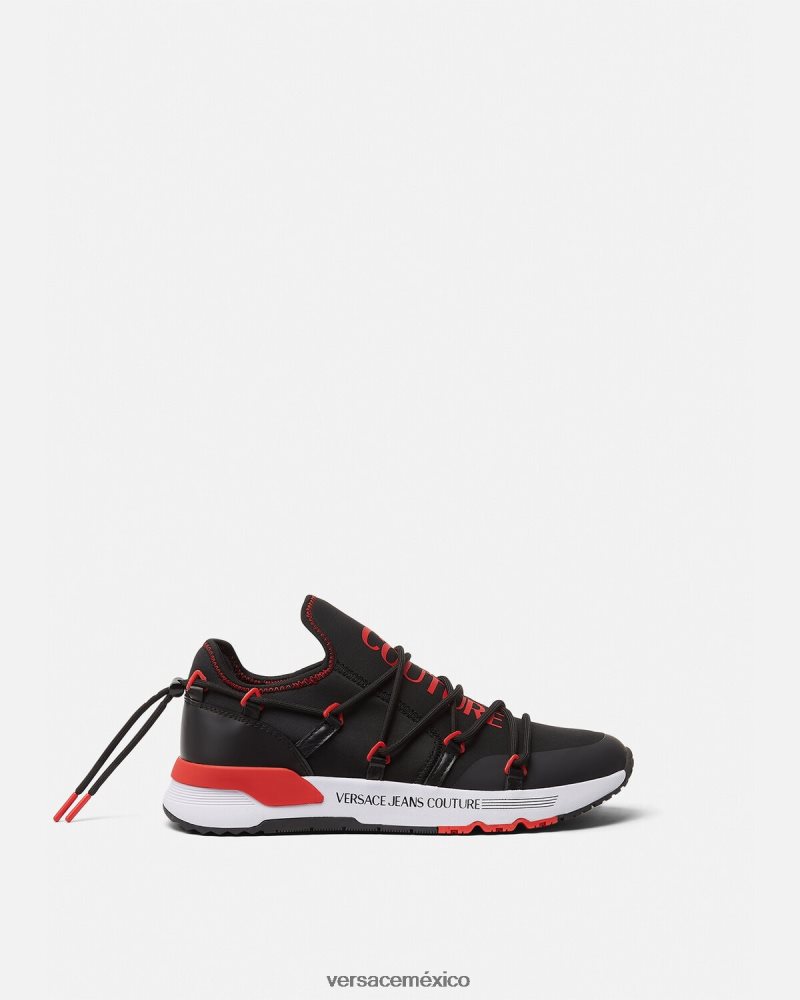Versace zapatillas dinámicas negro y rojo zapato hombres 84626J2454