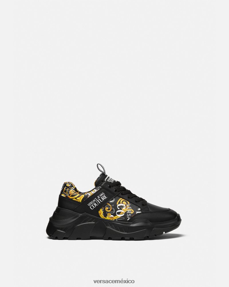 Versace zapatillas speedtrack de alta costura con logo oro negro zapato hombres 84626J2460