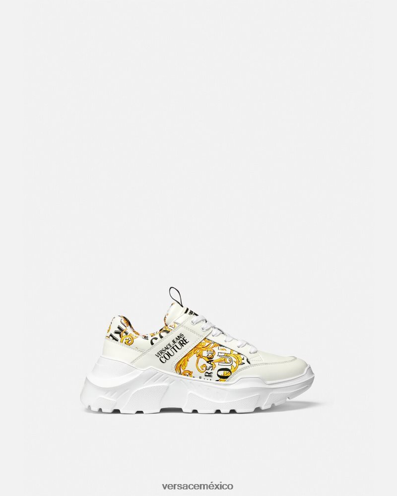 Versace zapatillas speedtrack de alta costura con logo oro y blanco zapato hombres 84626J2459