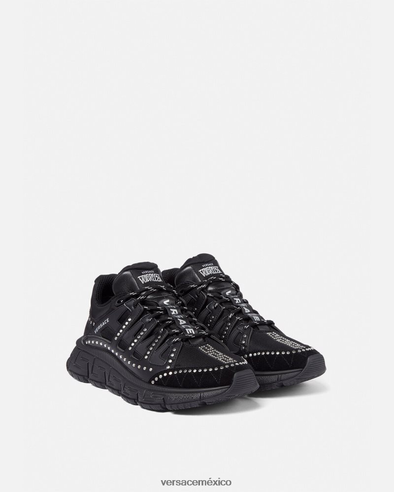 Versace zapatillas trigreca con tachuelas negro zapato hombres 84626J1544