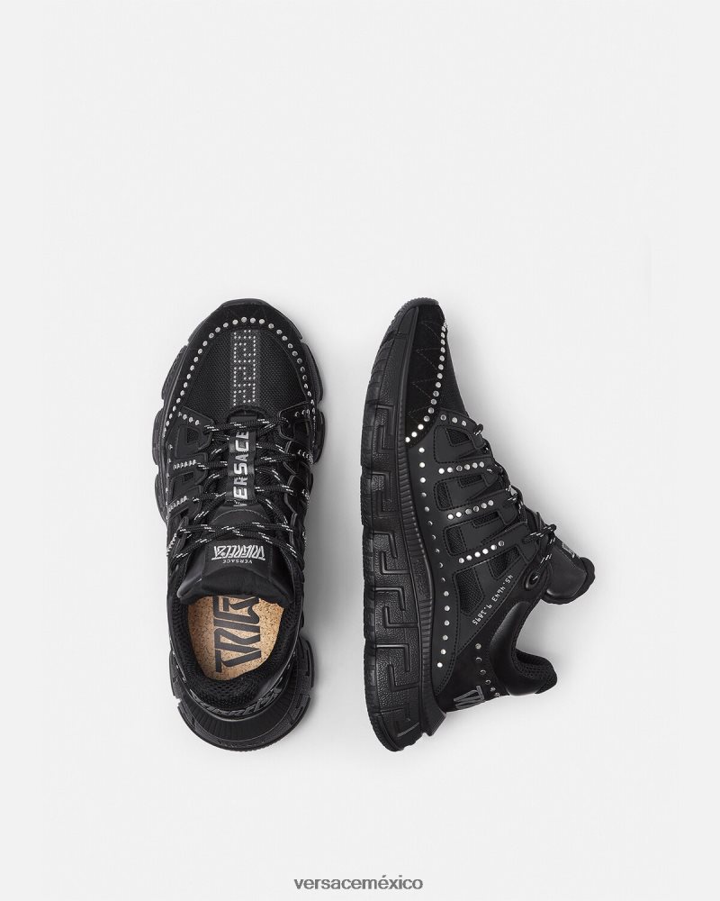 Versace zapatillas trigreca con tachuelas negro zapato hombres 84626J1544