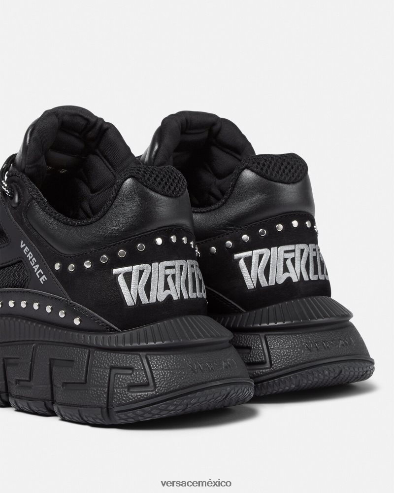 Versace zapatillas trigreca con tachuelas negro zapato hombres 84626J1544