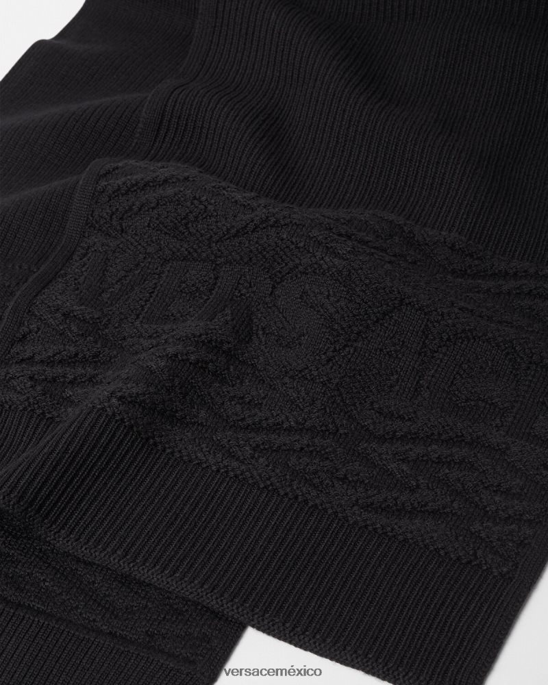 Versace bufanda de punto con logo de la greca negro accesorios mujer 84626J926