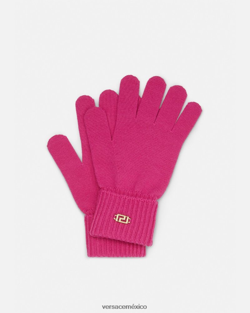 Versace guantes de punto con greca fucsia accesorios mujer 84626J876