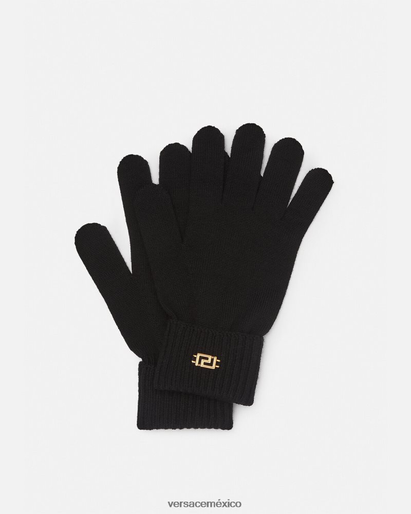 Versace guantes de punto con greca negro accesorios mujer 84626J875