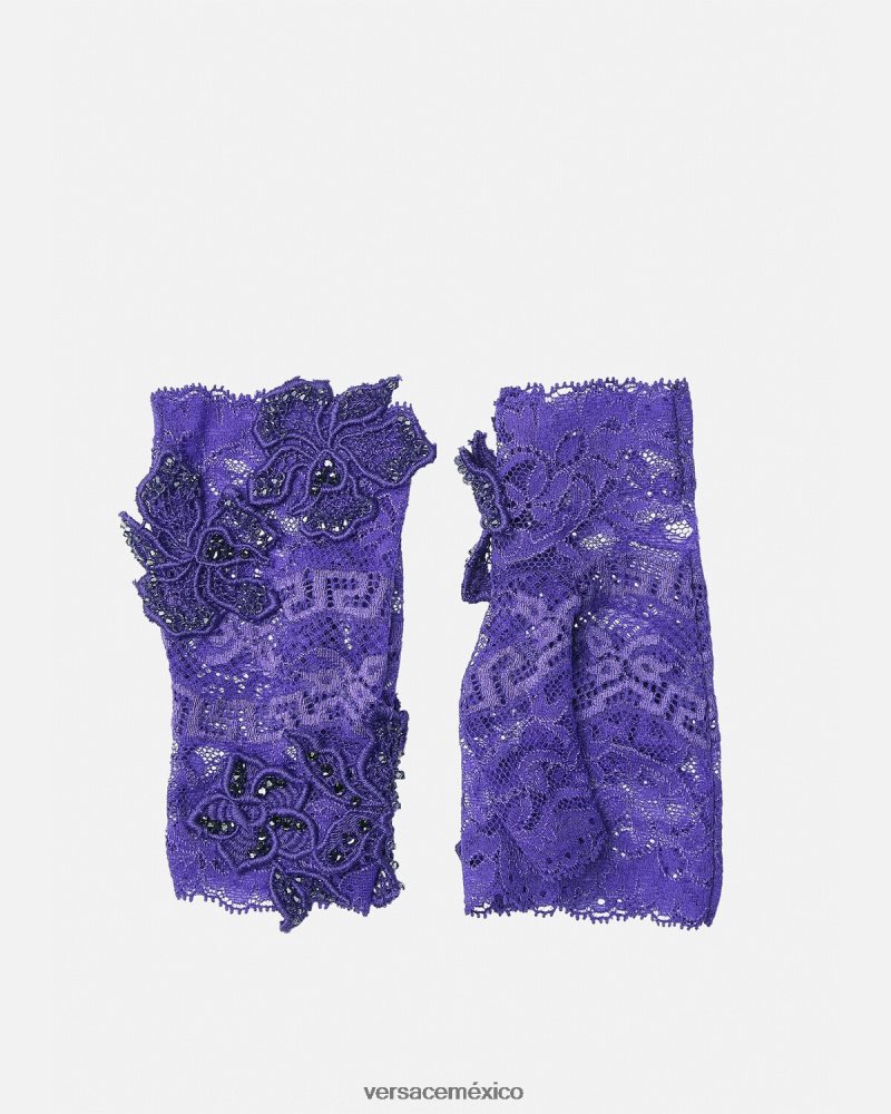 Versace guantes sin dedos con encaje bordado Violeta accesorios mujer 84626J915