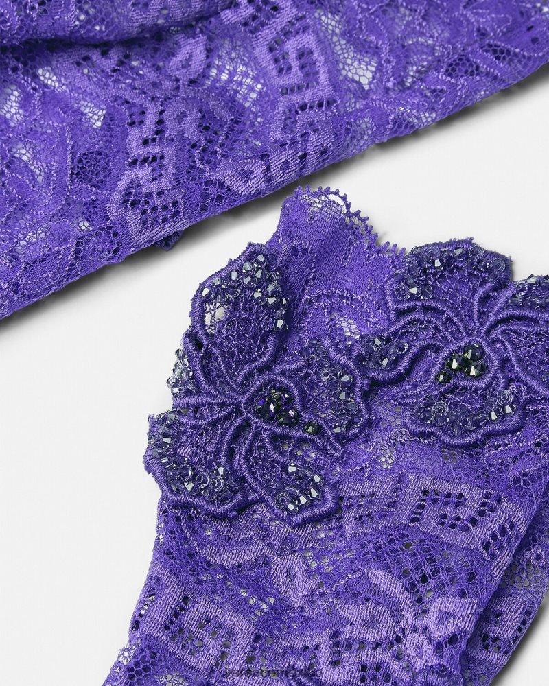 Versace guantes sin dedos con encaje bordado Violeta accesorios mujer 84626J915