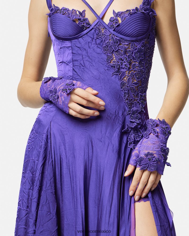 Versace guantes sin dedos con encaje bordado Violeta accesorios mujer 84626J915