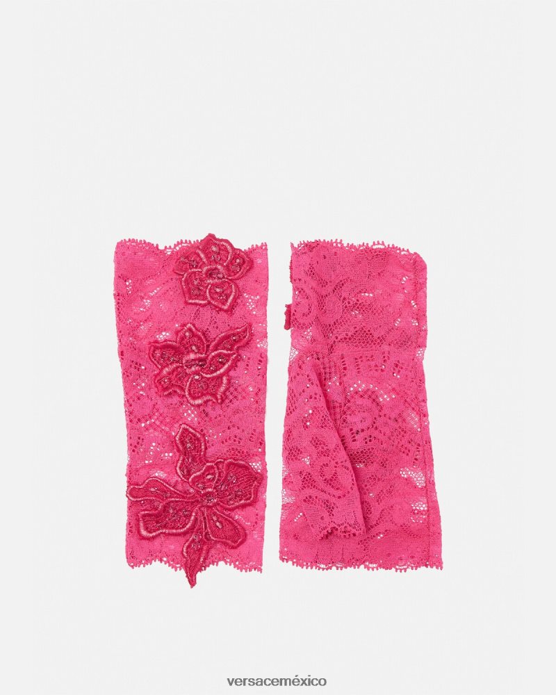 Versace guantes sin dedos con encaje bordado rosa accesorios mujer 84626J913