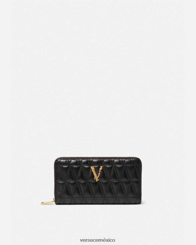 Versace billetera continental virtus negro accesorios mujer 84626J576