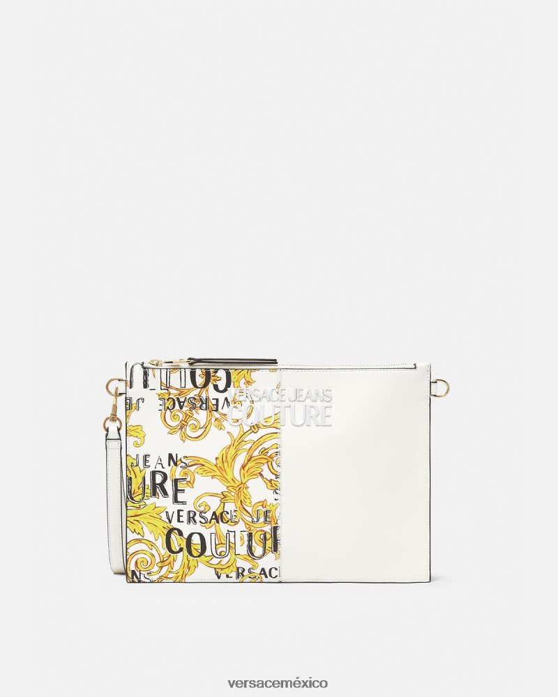 Versace bolsa de alta costura con logo oro y blanco accesorios mujer 84626J2348