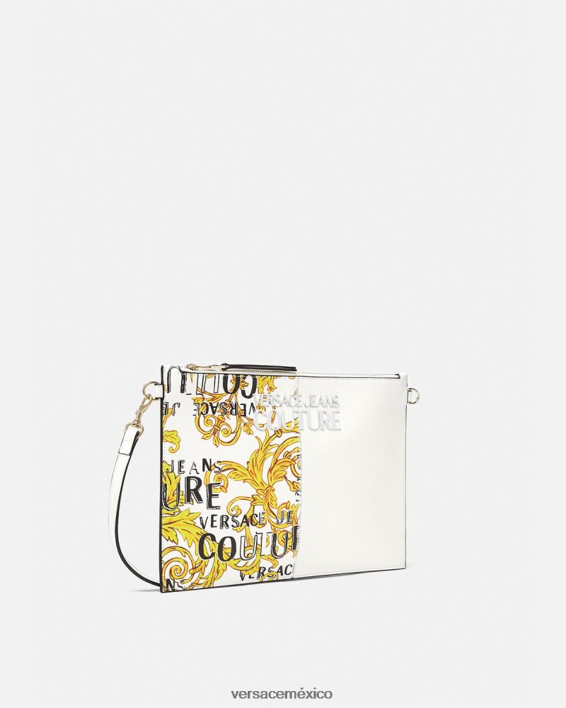 Versace bolsa de alta costura con logo oro y blanco accesorios mujer 84626J2348
