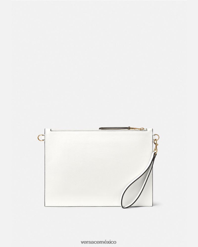 Versace bolsa de alta costura con logo oro y blanco accesorios mujer 84626J2348