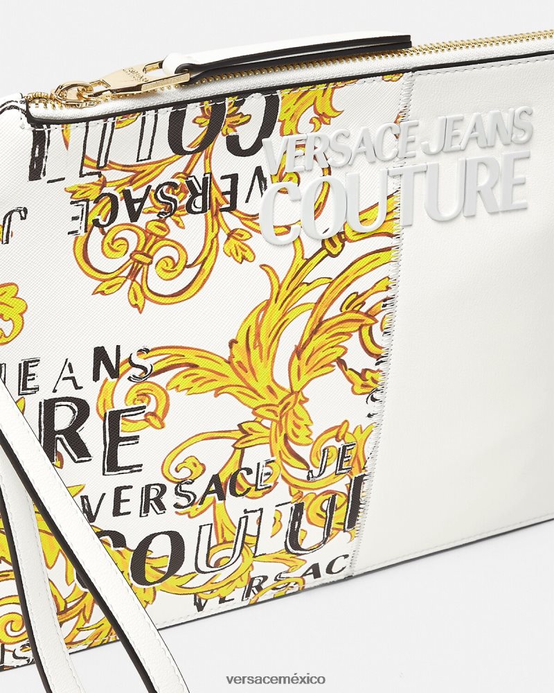 Versace bolsa de alta costura con logo oro y blanco accesorios mujer 84626J2348