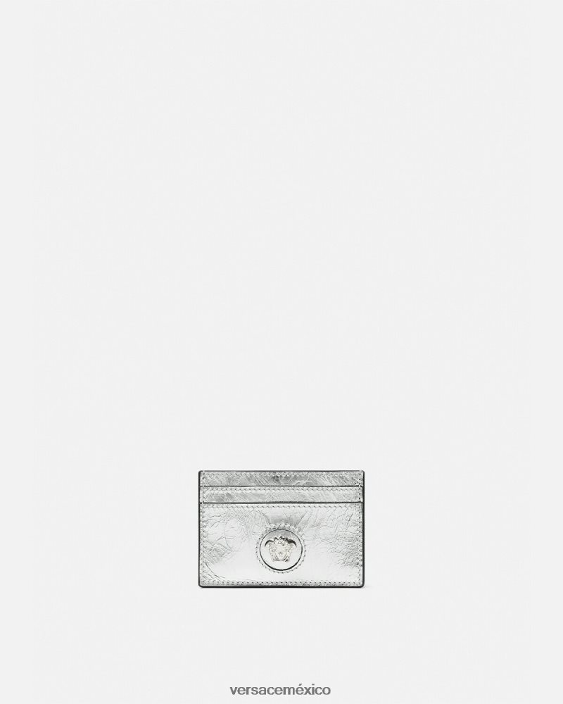 Versace tarjetero metalizado con medusa gris accesorios mujer 84626J570