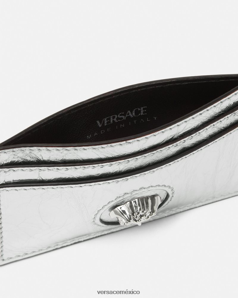 Versace tarjetero metalizado con medusa gris accesorios mujer 84626J570