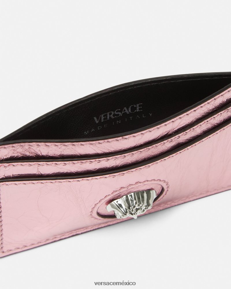 Versace tarjetero metalizado con medusa rosa accesorios mujer 84626J571