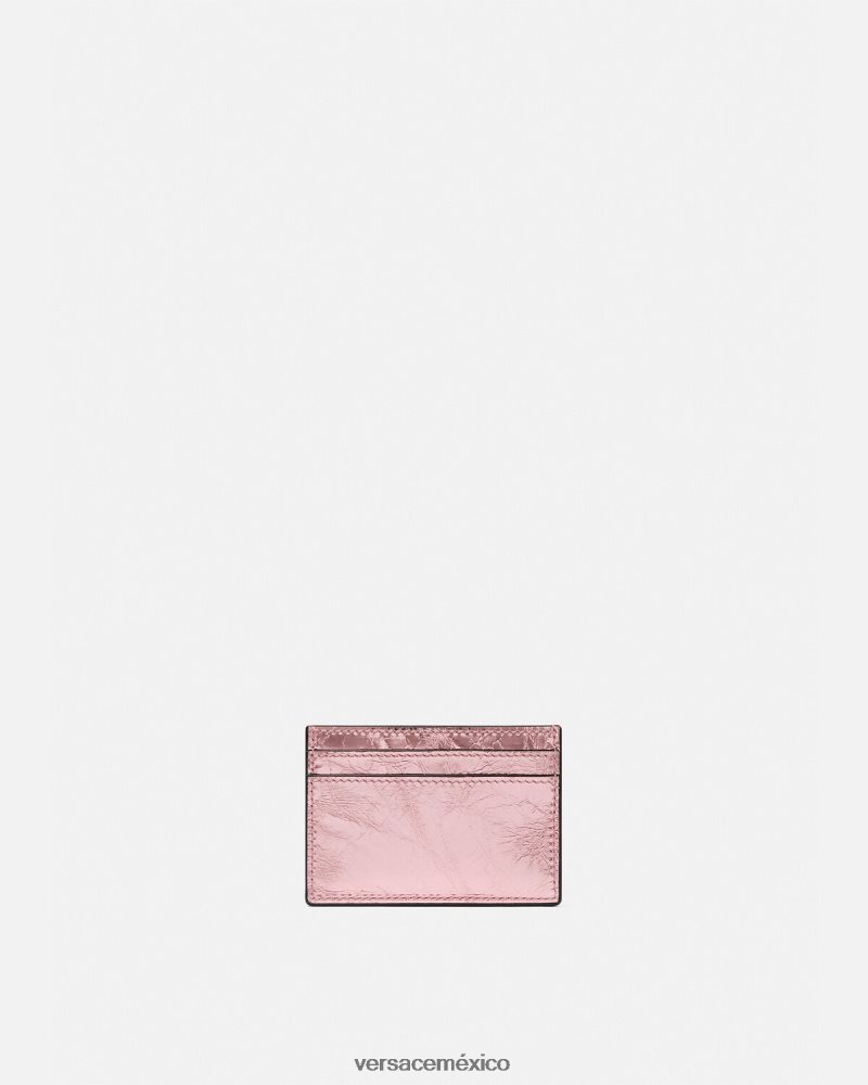 Versace tarjetero metalizado con medusa rosa accesorios mujer 84626J571