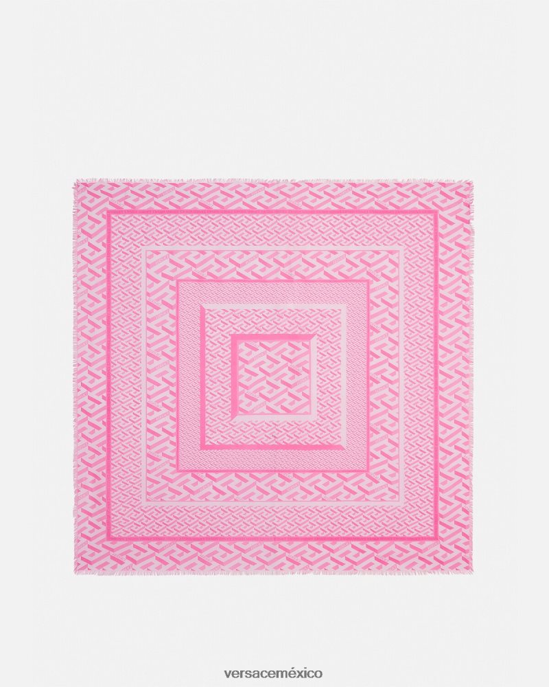 Versace chal con flecos la greca rosa accesorios mujer 84626J925