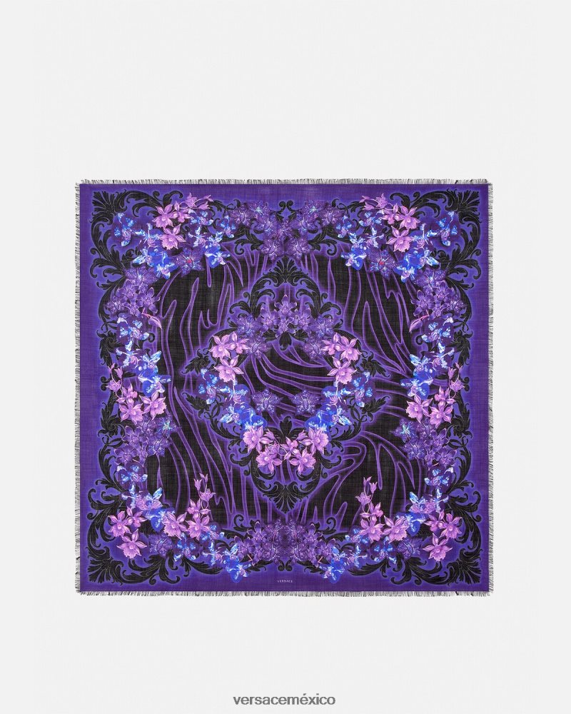 Versace chal orquídea barroco en mezcla de lana violeta y estampado accesorios mujer 84626J924