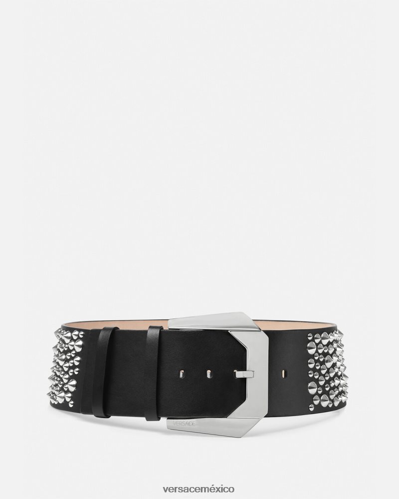 Versace cinturón ancho con diseño de medusa y detalle de pinchos negro accesorios mujer 84626J548