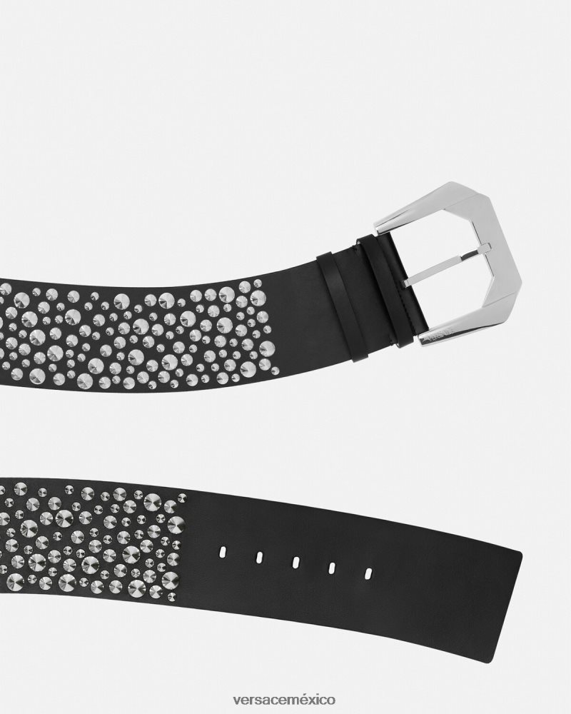 Versace cinturón ancho con diseño de medusa y detalle de pinchos negro accesorios mujer 84626J548