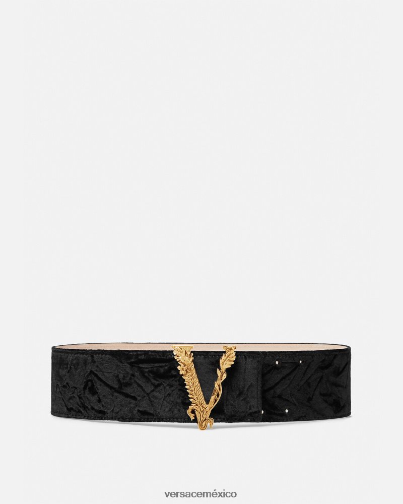Versace cinturón ancho de terciopelo virtus negro accesorios mujer 84626J553