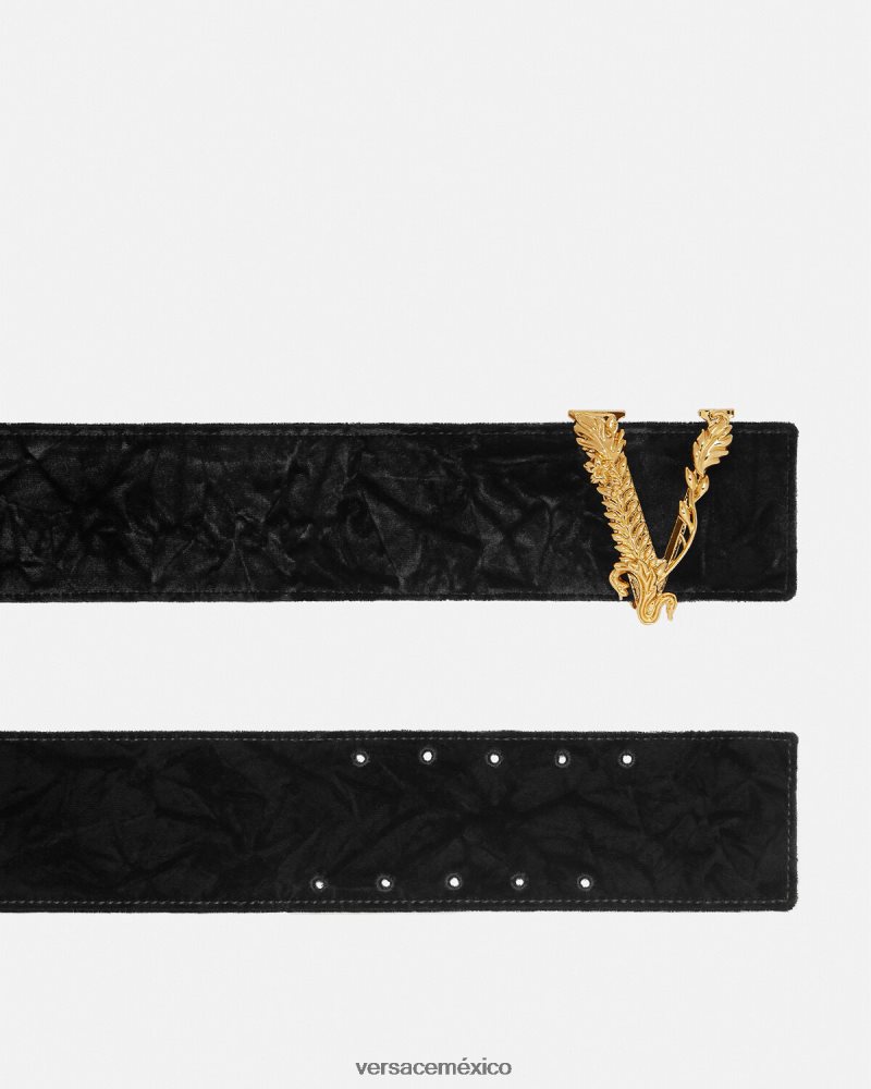 Versace cinturón ancho de terciopelo virtus negro accesorios mujer 84626J553