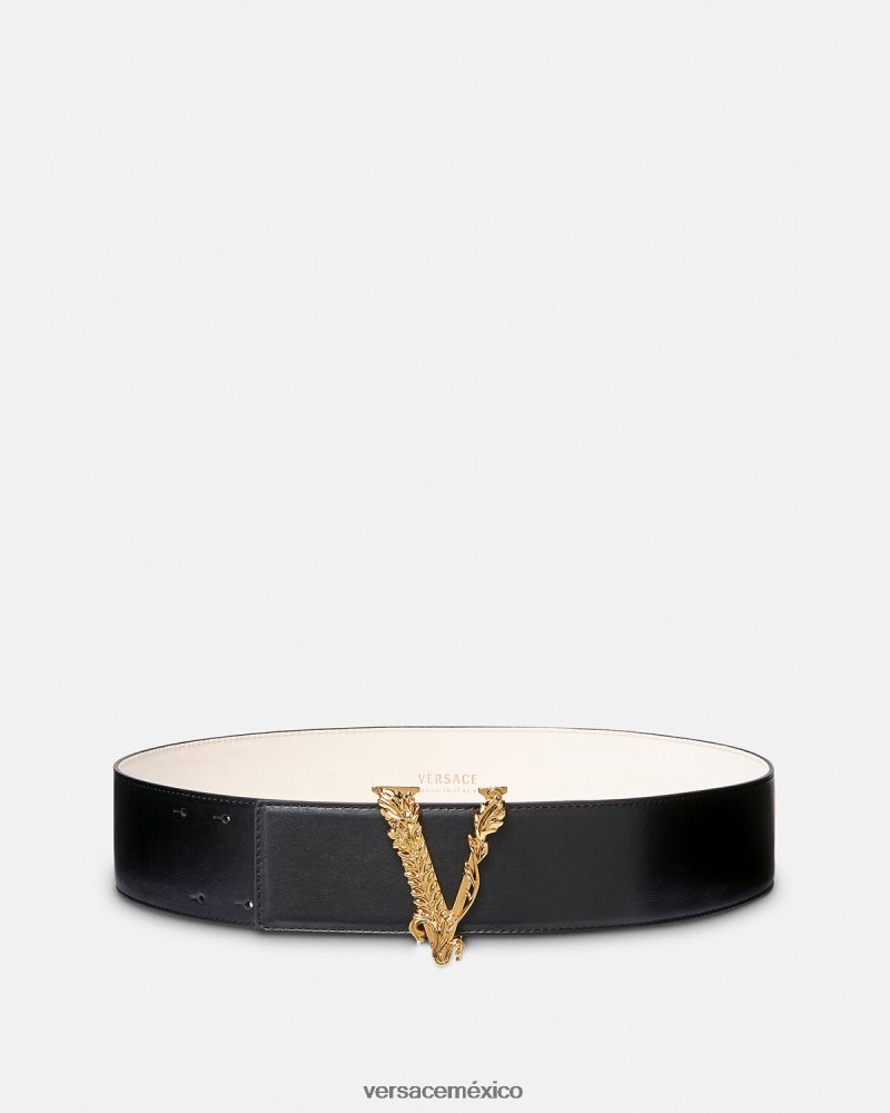 Versace cinturón ancho virtus de piel negro accesorios mujer 84626J541