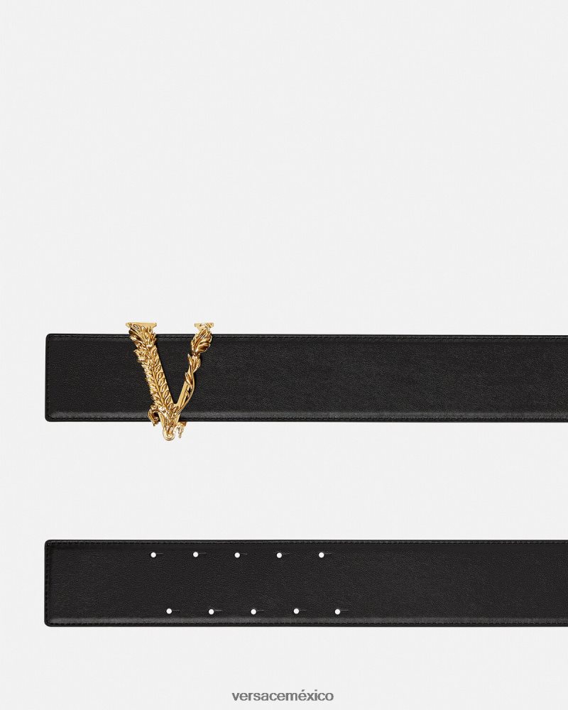 Versace cinturón ancho virtus de piel negro accesorios mujer 84626J541