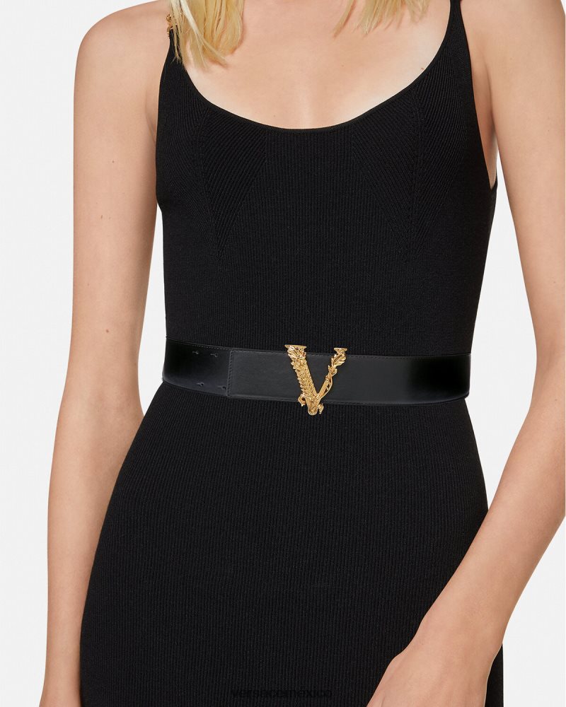 Versace cinturón ancho virtus de piel negro accesorios mujer 84626J541