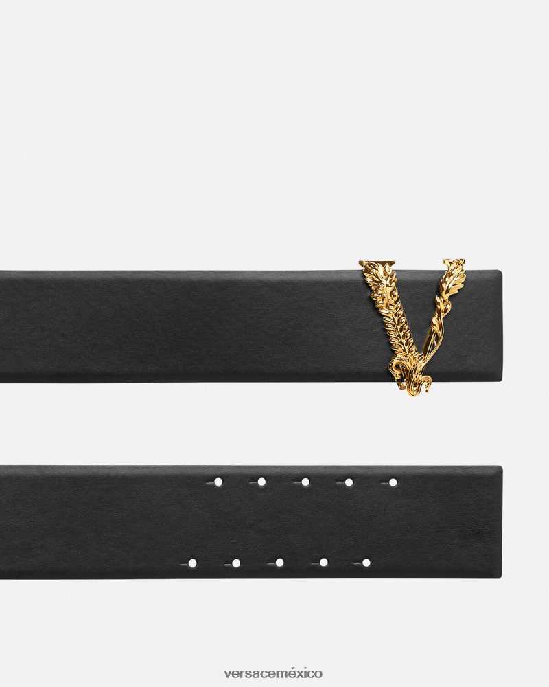 Versace cinturón ancho virtus de piel negro accesorios mujer 84626J542