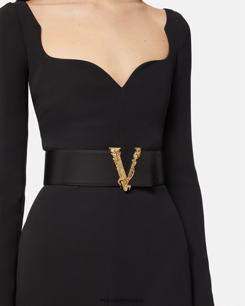 Versace cinturón ancho virtus de piel negro accesorios mujer 84626J542