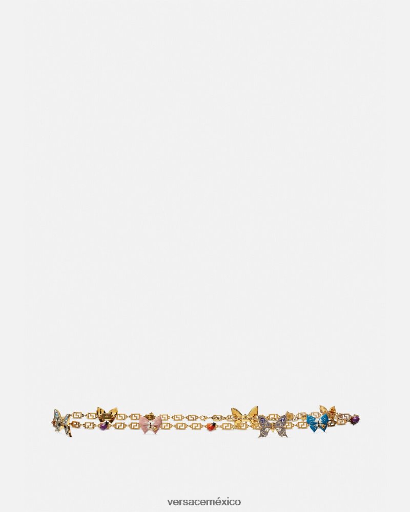 Versace cinturón con cadena Greca y mariposas de cristal oro accesorios mujer 84626J513
