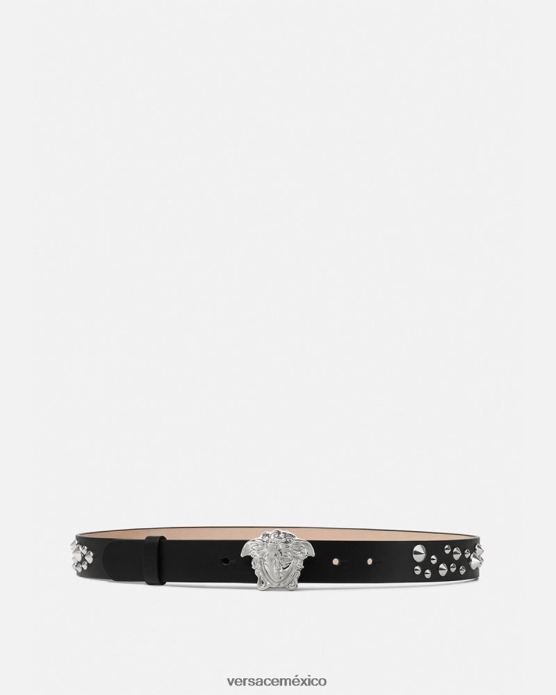 Versace cinturón con motivo de medusa y pinchos negro accesorios mujer 84626J545