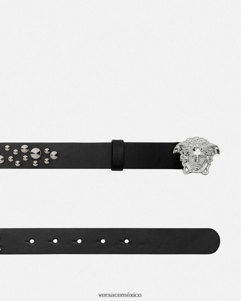 Versace cinturón con motivo de medusa y pinchos negro accesorios mujer 84626J545