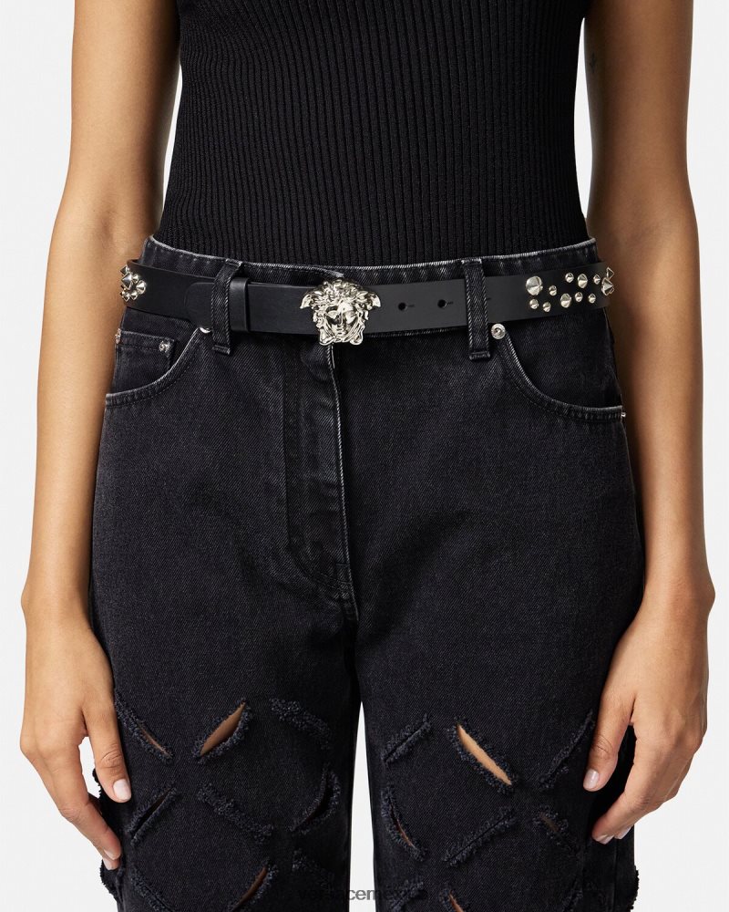 Versace cinturón con motivo de medusa y pinchos negro accesorios mujer 84626J545