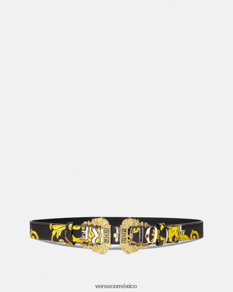 Versace cinturón de alta costura con logo oro negro accesorios mujer 84626J2350
