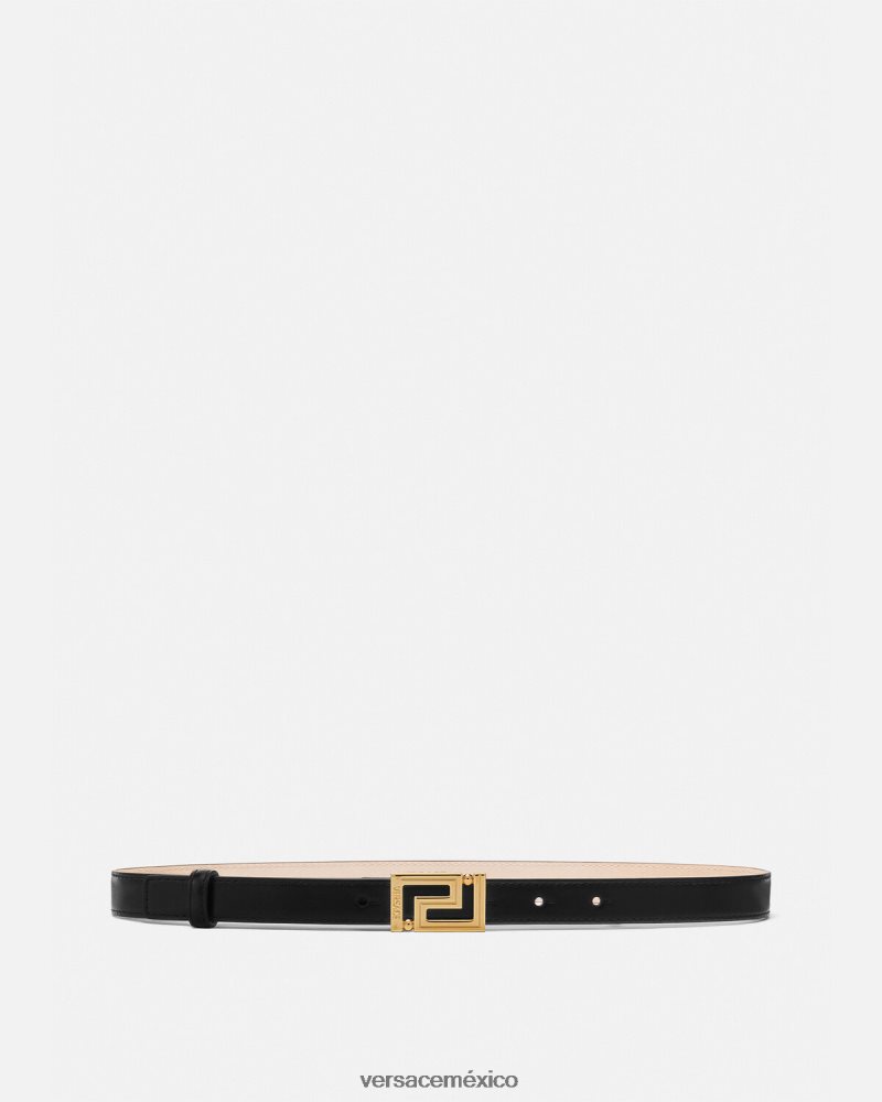 Versace cinturón de cuero con diosa Greca negro accesorios mujer 84626J515