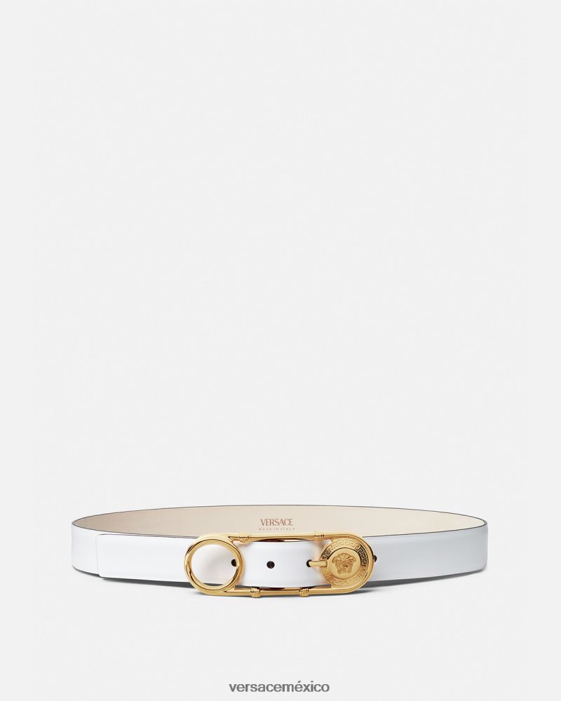 Versace cinturón de cuero con imperdible blanco accesorios mujer 84626J537