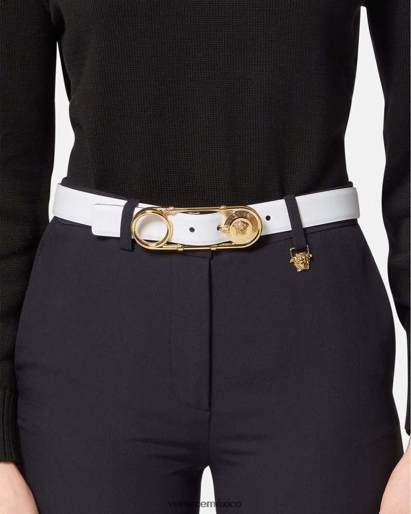 Versace cinturón de cuero con imperdible blanco accesorios mujer 84626J537