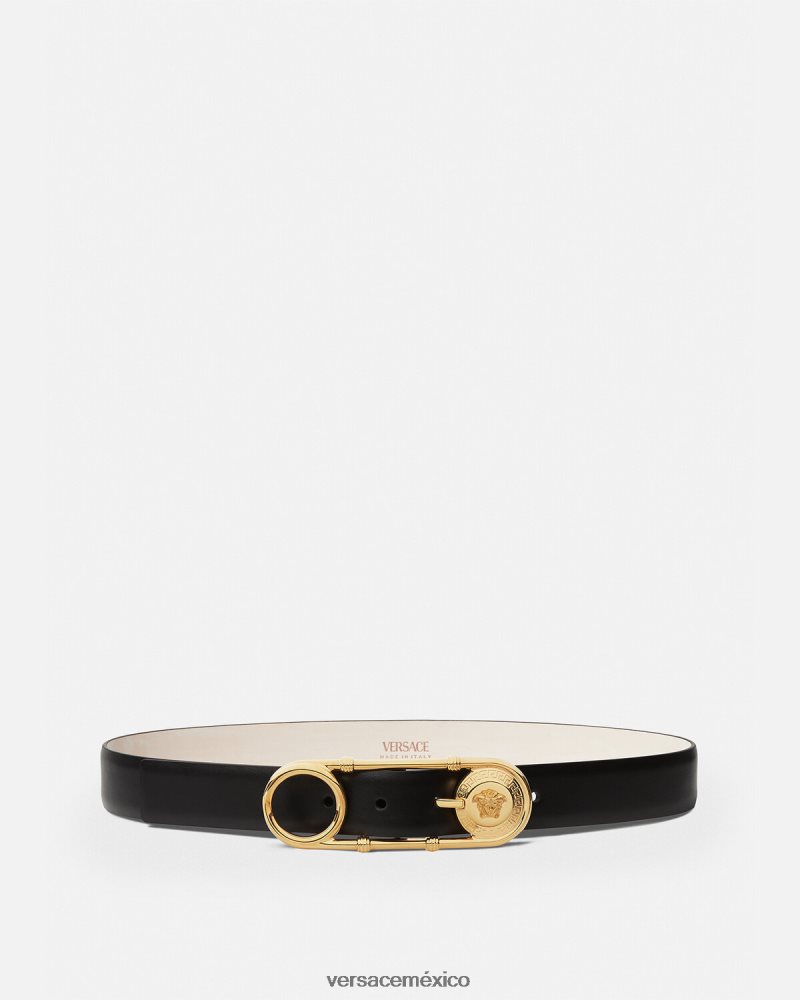 Versace cinturón de cuero con imperdible negro accesorios mujer 84626J536