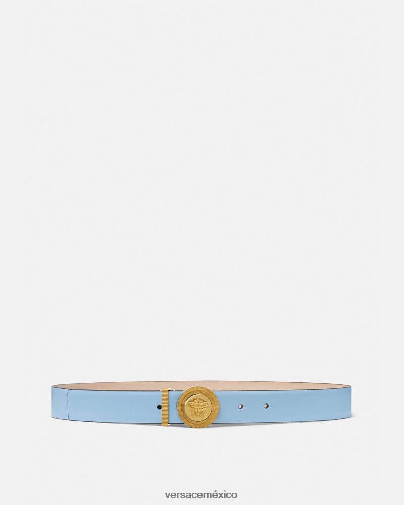 Versace cinturón de cuero con medusa biggie azul claro accesorios mujer 84626J546