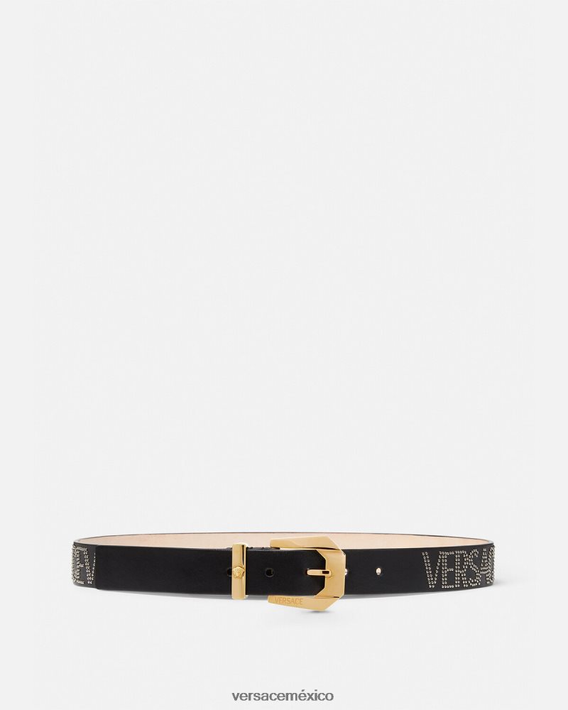 Versace cinturón de cuero con tachuelas negro accesorios mujer 84626J549